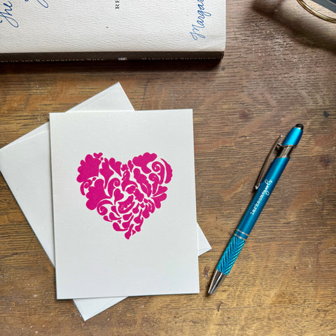 Pink heart note card